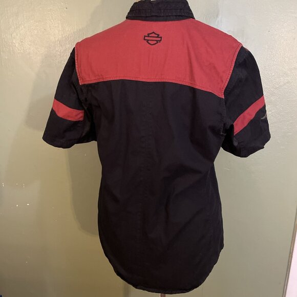 Harley Davidson Canvas Button Up Shirt Short Sleeves Vented Embroidered Sz M - Picture 5 of 12